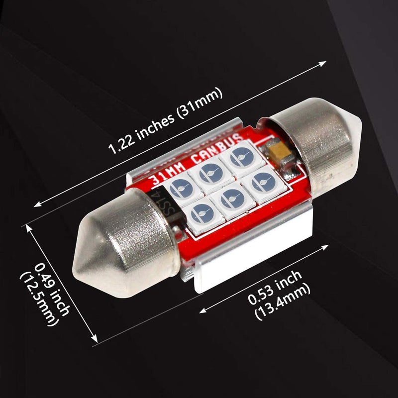 PHINLION DE3175 LED Blue Light Bulb, Super Bright Festoon 1.25" 31mm DE3021 DE3022 Miniature LED Bulbs for Car Interior Map Reading Dome Courtesy License Plate Lights, Pack of 4 - Image 4